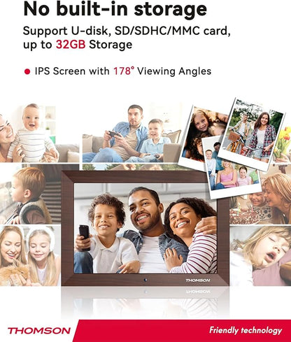 10.1" Digital Picture Frame with Remote Control, 1280 * 800 IPS Full View Ultra Clear Screen, Wooden Frame, Share Videos Photos Send Wishes Auto-Rotate Slideshow Non-WiFi