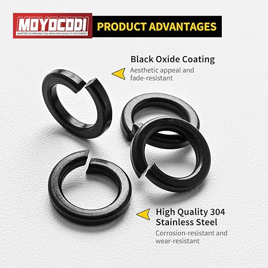 3/8'' (50 Pack) Split Lock Washer, Black Oxide (18-8) 304 Stainless Steel Spring Lock Washer