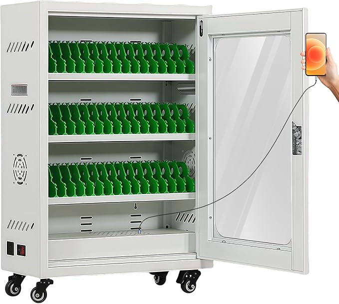 50 Device Cell Phone Charging Stations, Mobile Phone Charging Cabinet, Cellphone USB Charging Station Lockers, Rechargeable Cellphone Locker Storage Charging Station (White, 50 Slots)