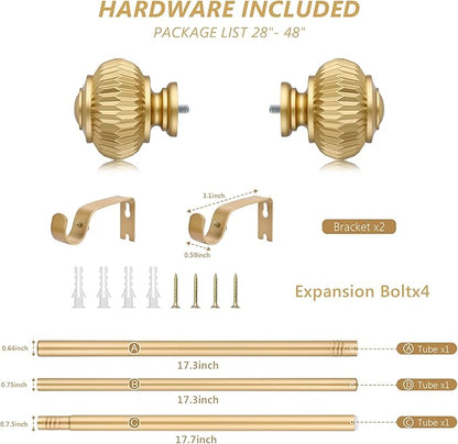 Gold Curtain Rods for Windows 28 to 48 Inches 6/8 Inch Adjustable Heavy Duty Curtain Rods with Lantern Ball Finials,Window Treatment Single Curtain Rod Set