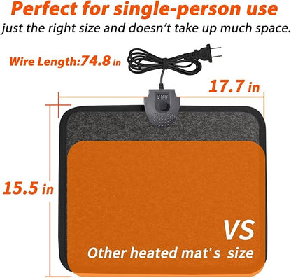 Heated Floor Mat Under Desk for Foot Warmer - Wider 110V Adjustable Temperature Electric Space Heaters Heating Pad - Carbon Crystal & Energy Saving Feet Warmers for Office,Home (Black Gray)
