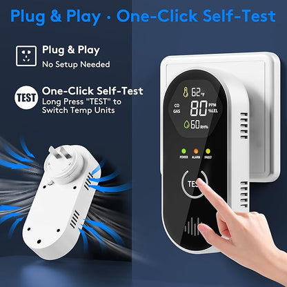 2 Packs Carbon Monoxide Detectors, 4-in-1 CO & Natural Gas Detection Plug-in, 85dB Warning with Digital Screen, Easy Installation for RV/Bedroom/Office,Provides Reliable Daily Monitoring