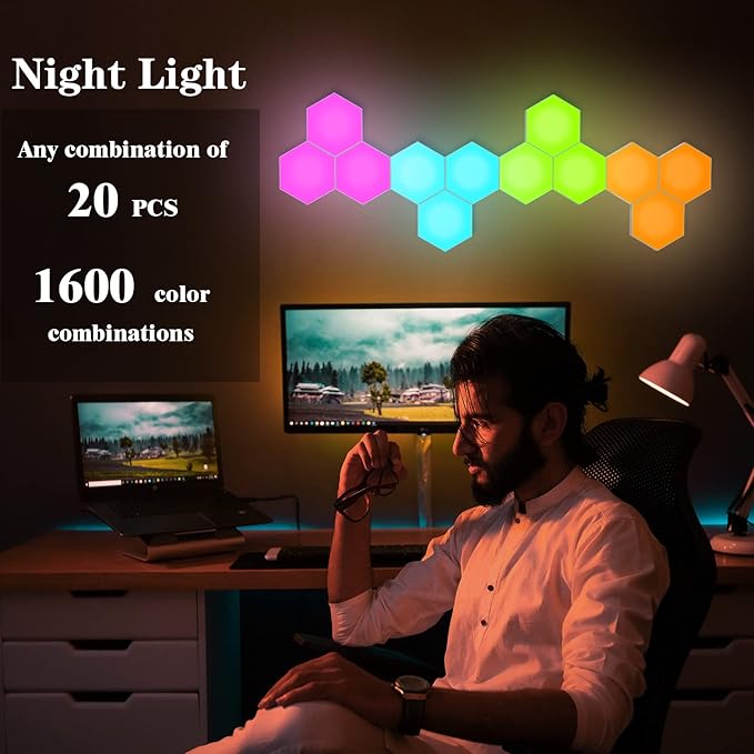 Hexagonal Wall Light Modular Touch Sensitive Lights Creative Geometry Assembly LED Hexagon Lights Suitable for Iving Room,Bedrooms,DIY Lovers, Gifts (10 Pack)