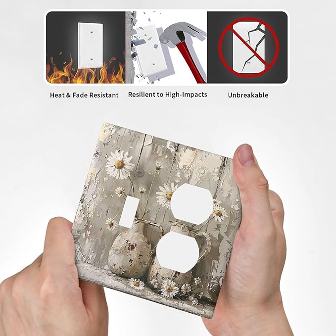 Wallplates Vintage Rustic Floral White Daisy Flower Oil Painting Style 1 Toggle 1 Duplex Switch Plate Electrical GFCI Faceplate Decorative Light Switch Covers for Home Farmhouse Decor