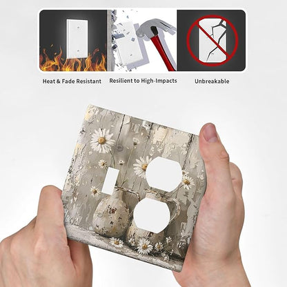 Wallplates Vintage Rustic Floral White Daisy Flower Oil Painting Style 1 Toggle 1 Duplex Switch Plate Electrical GFCI Faceplate Decorative Light Switch Covers for Home Farmhouse Decor