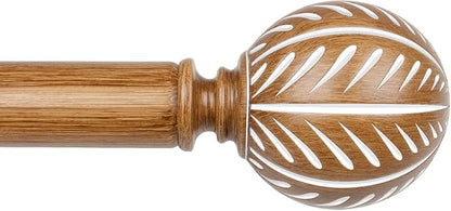 KAMANINA Wood Curtain Rods for Windows 72 to 144 Inch(6-12ft), 1 Inch Adjustable Drapery Rod, Decorative Heavy Duty Curtain Rods with Leaf Pattern Finials, Wood Grain