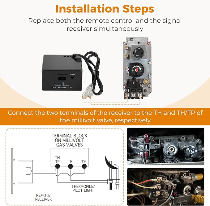 Universal Gas Fireplace Remote Control,Fit skytech 1001-A 1001TX 3001,durablow TR1003,Napoleon F45,Acumen RCK-IW,Ambient RCB,realFyre and More,Fireplace On/Off Remote Control Kit for Millivolt Valve