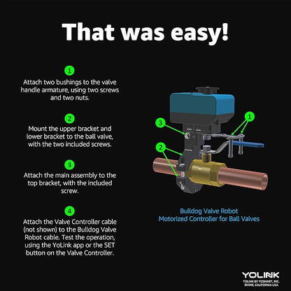 Wireless Valve Controller & Bulldog Valve Robot Automatic Water Leak Detection & Shut-Off Kit, Battery Powered with 10+ Years Battery Life HUB Required