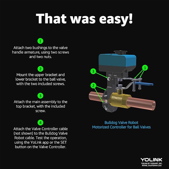 Wireless Valve Controller & Bulldog Valve Robot Automatic Water Leak Detection & Shut-Off Kit HUB Included