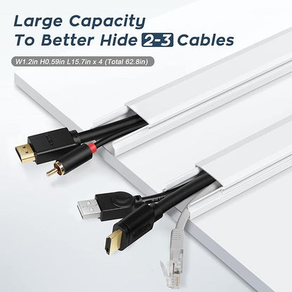 62.8in Cable Cover Wall, White Wire Cover for Wall, Paintable Cord Cover Wall Kit, Cord Hiders for TV on Wall, Hide Cords Wall Mounted TV - Cord Concealer Cable Channel 4xL15.7in W0.98in H0.5in