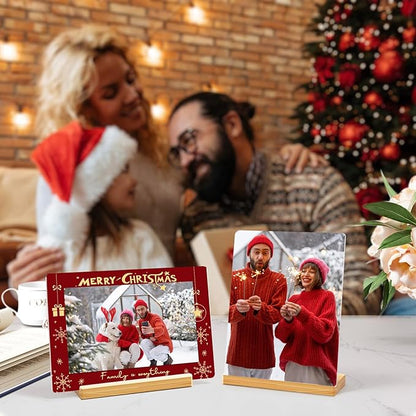 Custom Photo Prints - Metal Desktop Picture Frame with Photos & Text & Wooden Base Personalized Christmas Gifts for Family Lovers Pets and Friends, Optional Multiple Sizes