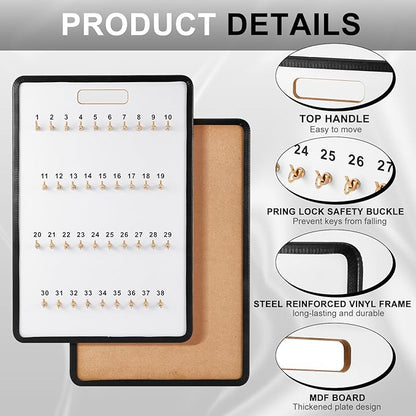 Key Hook Board Rack with 40 Pcs Plastic Tags Set 23.4 x 15.5 Inch Key Holder Wall Mount with 38 Hooks Self Closing Tabs Colored Labels for Car Hotels Office House Storage Organization