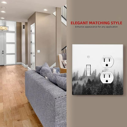 Wallplates Fores Black White Landscape Misty Woods 1 Toggle 1 Duplex Switch Plate Electrical Gfci Faceplate Decorative Light Switch Covers For Farmhouse Cabin Decor