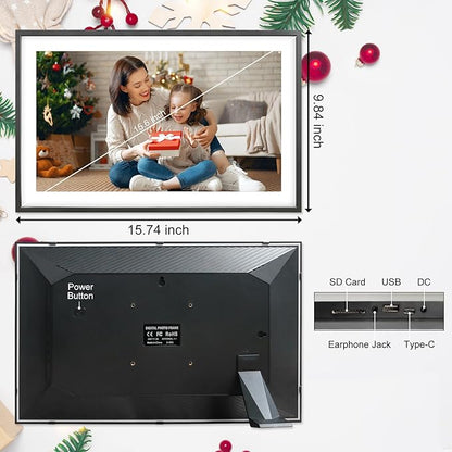 Digital Picture Frame 15 Inch Large Frameo Digital Photo Frame，32GB, 1920 * 1080 IPS HD Touch Screen, Electronic Picture Frame IPS Touch Screen with Auto-Rotate, Frameo Digital Frame WiFi