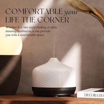 Porseme 500ml Glass Essential Oil Diffuser Aromatherapy Ultrasonic Cool Mist Humidifier 15-21 Running Hours Waterless Auto-Off Air Diffusers for Sleeping Yoga Office Working Spa and Rest (Pure White)