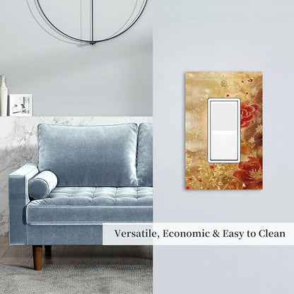 Decorative Outlet Covers Golden Leaf Red Peony Flowers Floral 1 Gang Single Decora GFCI Device Light Switch Covers Plate 1 Rocker Wall Plate Jumbo Faceplate for Home Decor