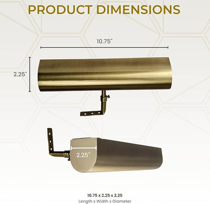 Royal Designs, Inc. Cordless Remote Control LED Picture Light, Dimmable with Timer Function, Brushed Satin Brass, 10.75 Inches, 2 Pack