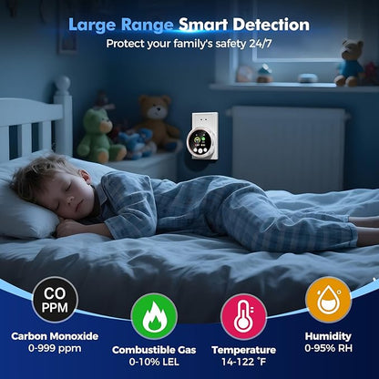 4 in 1 Carbon Monoxide Detectors Plug in, CO Detector & Natural Gas Detector with Battery Backup, HD Digital Display Monitors CO, Combustible Gas, Temp, Humidity - Home Safety for House, RV, Apartment