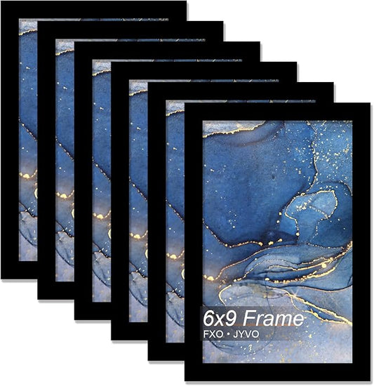 6x9 Picture Frame Set of 6, Black Frame for 6 x 9 Inch Picture Poster Photo, Light Weight and High Transparent 6 by 9 Frame for Wall - 6 Pack/Black/6"x9"