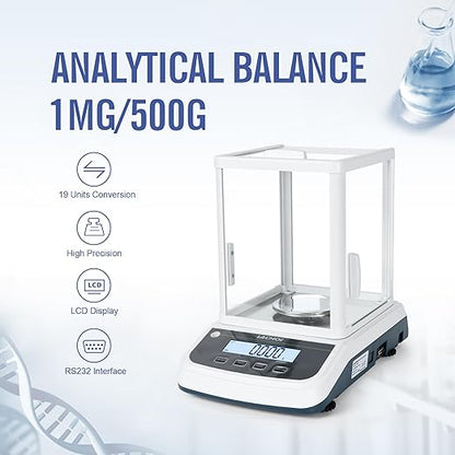 Lab Analytical Balance 500g×0.001g Accuracy Digital Lab Scale Laboratory Analytical Balance with Windshield Jewelry Scale RS232 Interface (0.001g*500g)