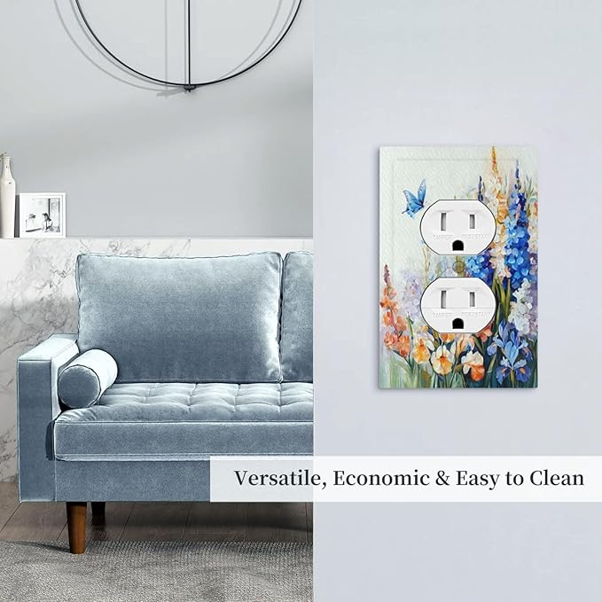 Decorative Outlet Covers Rustic Colorful Floral Garden Flowers 1 Gang Duplex Light Switch Cover Plate Unique Wall Plate Electrical Switch Plate Covers for Country Bedroom Home Decor