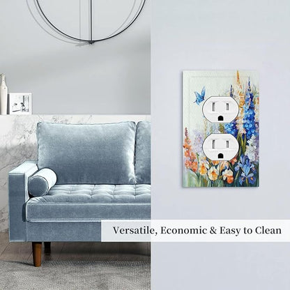 Decorative Outlet Covers Rustic Colorful Floral Garden Flowers 1 Gang Duplex Light Switch Cover Plate Unique Wall Plate Electrical Switch Plate Covers for Country Bedroom Home Decor