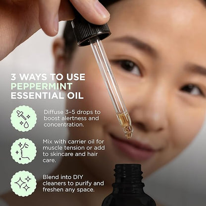 Peppermint Essential Oil - 1oz Pure Peppermint Oil for Diffuser Or Aromatherapy, Minty Fresh Scent for Energy, Focus and Vitality, Suitable for Home, Skincare and Humidifiers