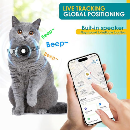 Cat Tracker, Waterproof Pet Tracker for Cats, Cat GPS Tracker Collar with Safety Elastic Buckle, Compatible with Apple Find My App (Only iOS), No Monthly Fee, Black