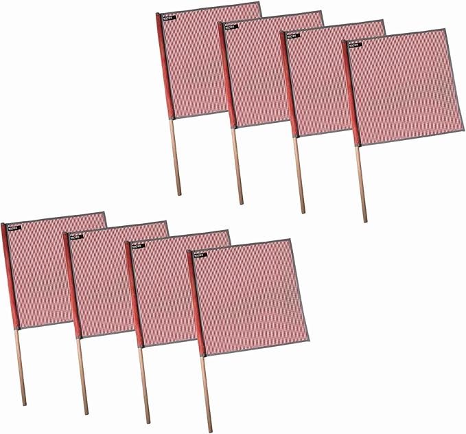 Mytee Products (8 Pack) 18"x18" Red Warning Flags for Trucks with Dowel & Reflective Webbing - High Visibility Vinyl Mesh Safety Flag DOT Compliant