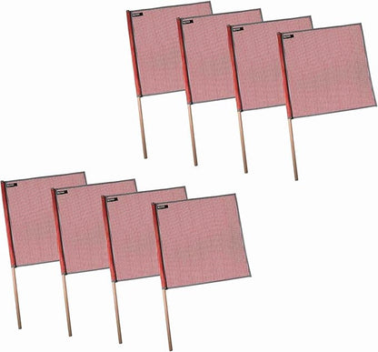 Mytee Products (8 Pack) 18"x18" Red Warning Flags for Trucks with Dowel & Reflective Webbing - High Visibility Vinyl Mesh Safety Flag DOT Compliant