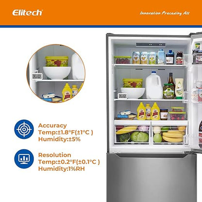 Elitech Fridge Thermometer Hygrometer Digital Freeze Refrigerator Thermometer Waterproof Large LCD Display TM-2TH