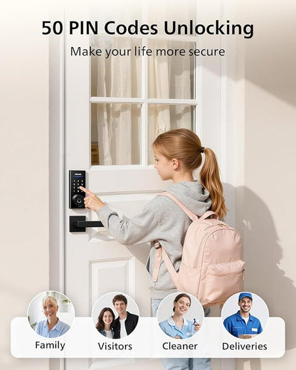 Philips Bluetooth Smart Door Lock with Matter, Keyless Entry Door Lock with App Control, Fingerprint Front Door Lock Set, Keypad Deadbolt Lock with Apple Home, Alexa, Google, Touchscreen Smart Lock