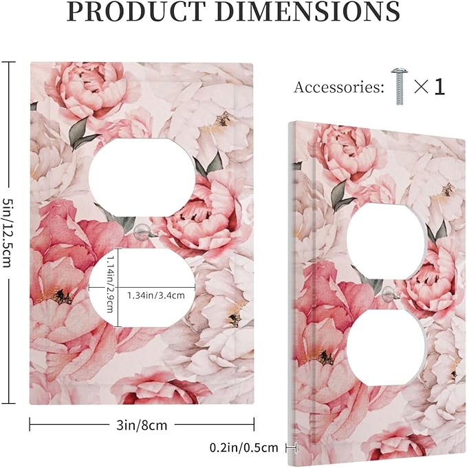 Decorative Outlet Covers Ink Pink Peony Flower Rustic Floral 1 Gang Duplex Light Switch Cover Plate Unique Wall Plate Electrical Switch Plate Covers for Home Bedroom Decor（2 Pack）