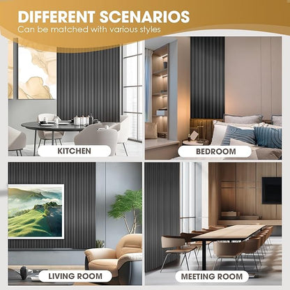 OUZUGIE WPC Acoustic Slat Wall Paneling, 8-Pack 96 x 6 Inches 3D Wall Panels for Interior Wall Decor,Living Room,TV Background,Study Room,Office Spaces,Bedroom,Low Grille (Metallic Dark Gray)
