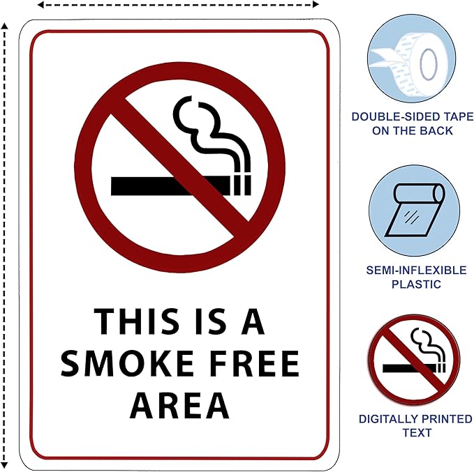 This is a Smoke Free Area Sign - ADA Compliant Digitally Printed Text Wall Sign - No Smoking in This Area Signs for Offices, Businesses, Hotels, and Restaurants - Aluminum 10” x 7”