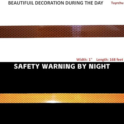 Non Fading Brown Reflective Tape Outdoor Waterproof 1 inch Wide, High Visibility Warning Industrial Marking Tape, Safety Stickers (168 feet)