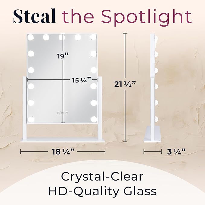 Zadro Hollywood Lighted Vanity Mirror with 15 LED Bulbs, 3 Color Light Settings, 360° Rotation Makeup Mirror Head (21" H x 18" W | 1X | White)