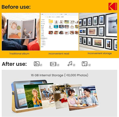 Kodak WiFi Digital Picture Frame 10.1 inch with 16GB Built-in Memory,4000mAh Battery,1280 * 800 Touch Screen Cloud 2.4GHz WiFi, Auto-Rotate, Kodak APP, Gift for Friends Family(Blue, 10 inch)