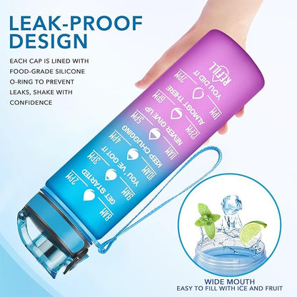 Enerbone Water Bottle, Leakproof BPA & Toxic Free, Motivational Water Bottle with Times to Drink and Straw, Fitness Sports Water Bottle with Strap for Office, Gym, Outdoor Sports