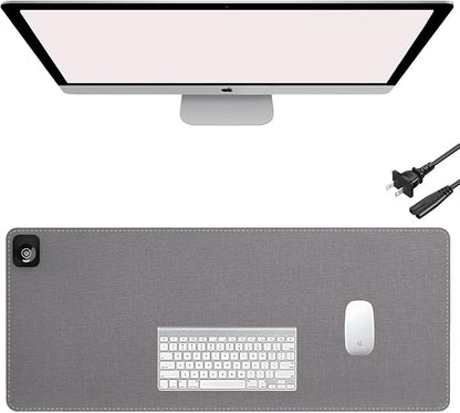 Onlytop Heated Desk Pad & Mouse Pad – Adjustable Temp & Auto Shut-Off, Large Waterproof Leather Warm Desk Mat with Non-Slip Base for Cold Office Winter Use (Gray, 31.5" x 13")