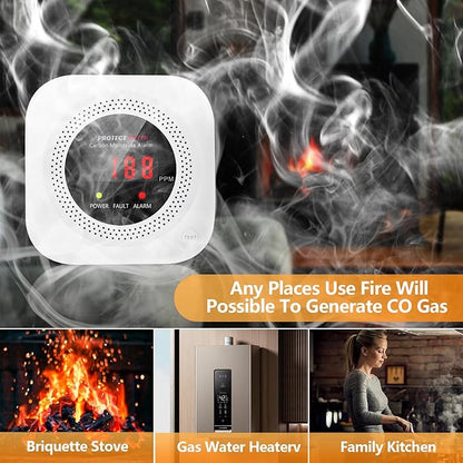 Carbon Monoxide Detectors, CO Detector Plug in Wall 100-220V AC Power Operated, Portable Carbon Monoxide Detector for Home/Hotel/RV with AC Power, Digital LCD