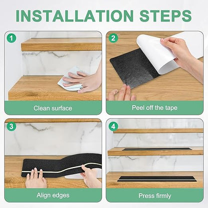 10-Pack Anti Slip Traction Tape 30" x 4" Best Grip Tape Grit with 6mm/0.24" Glow in Dark Stripe High Traction Friction Abrasive Adhesive for Indoor/Outdoor Stairs[Black+Green]