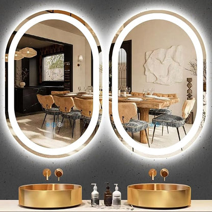 40 x 30 Inch Oval LED Bathroom Mirror with Lights 40 Inch Large Oval Lighted Vanity Mirror for Bathroom Salon Wall Horizontal/Vertical Mounted Anti-fog Smart Memory 3 Color Dimmable Front Lit