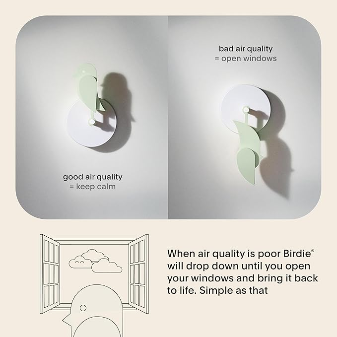Birdie 2.0 - Design Indoor CO2 Monitor - Air Quality Meter for Home & Office - Promotes Mental & Physical Health - Modern Interior Decor - Reducing Health Risks with Clean Air (Meadow, FullBirdie)