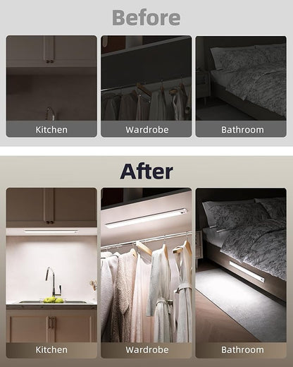 EZVALO Under Cabinet Lights,14.5'' Motion Sensor Light Indoor Dimmable, Super Bright 4000mAh Rechargeable Closet Lights 5700K with Remote Control, Wireless Under Counter Light for Kitchen (6 Pack)