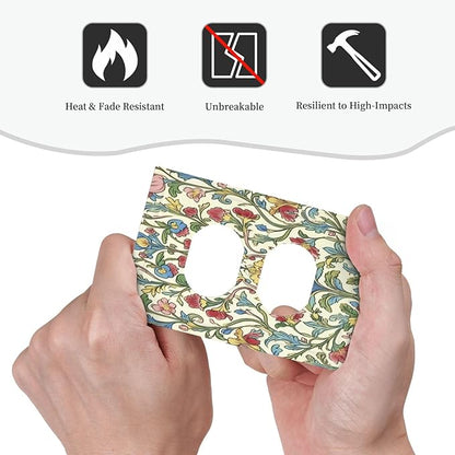Outlet Covers Boho Red Floral Morris Plant Leaves 1 Gang Duplex Light Switch Cover Decorative Switch Plates Electrical Receptacle Faceplate Wall Plate For Farmhouse Cabin Decor