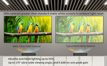 AWOL VISION Ambient Light Rejecting (ALR) Projector Screen for Ultra Short Throw(UST) Projector, 100" Fixed Frame, 80% Picture Quality Improved, 95% Celling Light Rejecting(CLR), Active 3D - C100