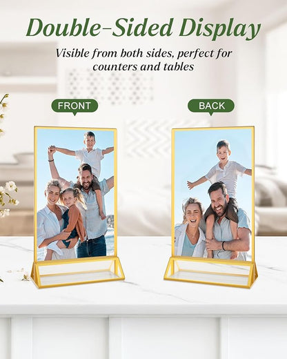 8 Pack 5x7 Gold Acrylic Sign Holders, Double Sided Picture Frame Stands Vertical, Clear Wedding Table Numbers Frames for Photo Display, Restaurant Menu, Flyers