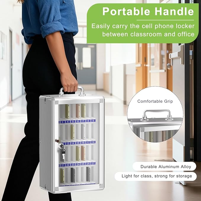 Loghot Aluminum Alloy Pocket Chart Cell Phones Storage Cabinet for Cell Phones, Wall-Mounted Cell Phone Locker Phone Holder with Lock for Classroom, Office, Can be Carried by Hand (36 Slots)