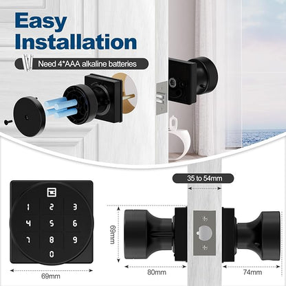 GeekTale Smart Keypad Door Lock, Electronic Digital Door Lock with Code, Smart Door Knob with Keypad, Black